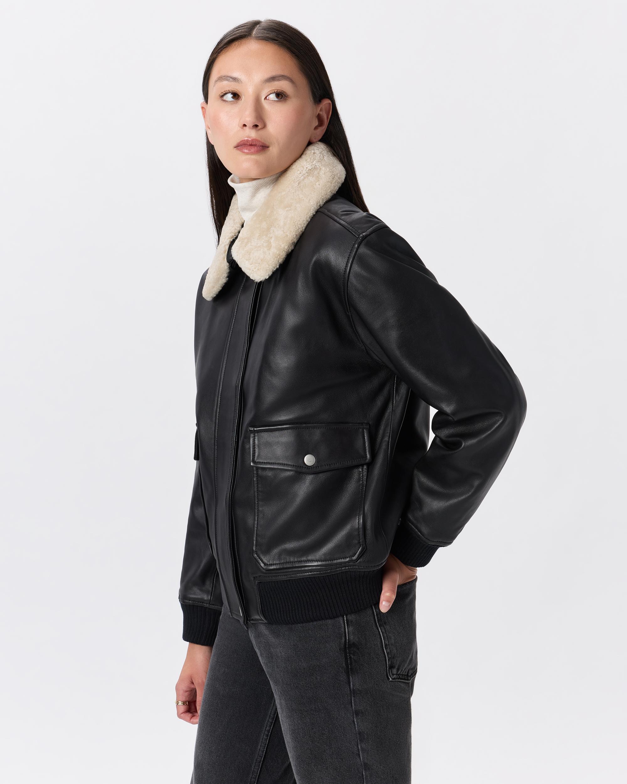 Quince | Women's Shearling Trim Aviator Jacket Leather Product Image