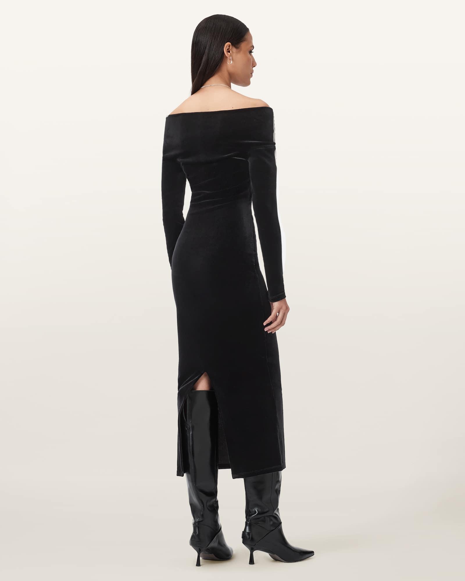Delta Velvet Midi Dress Black | ALLSAINTS US Product Image
