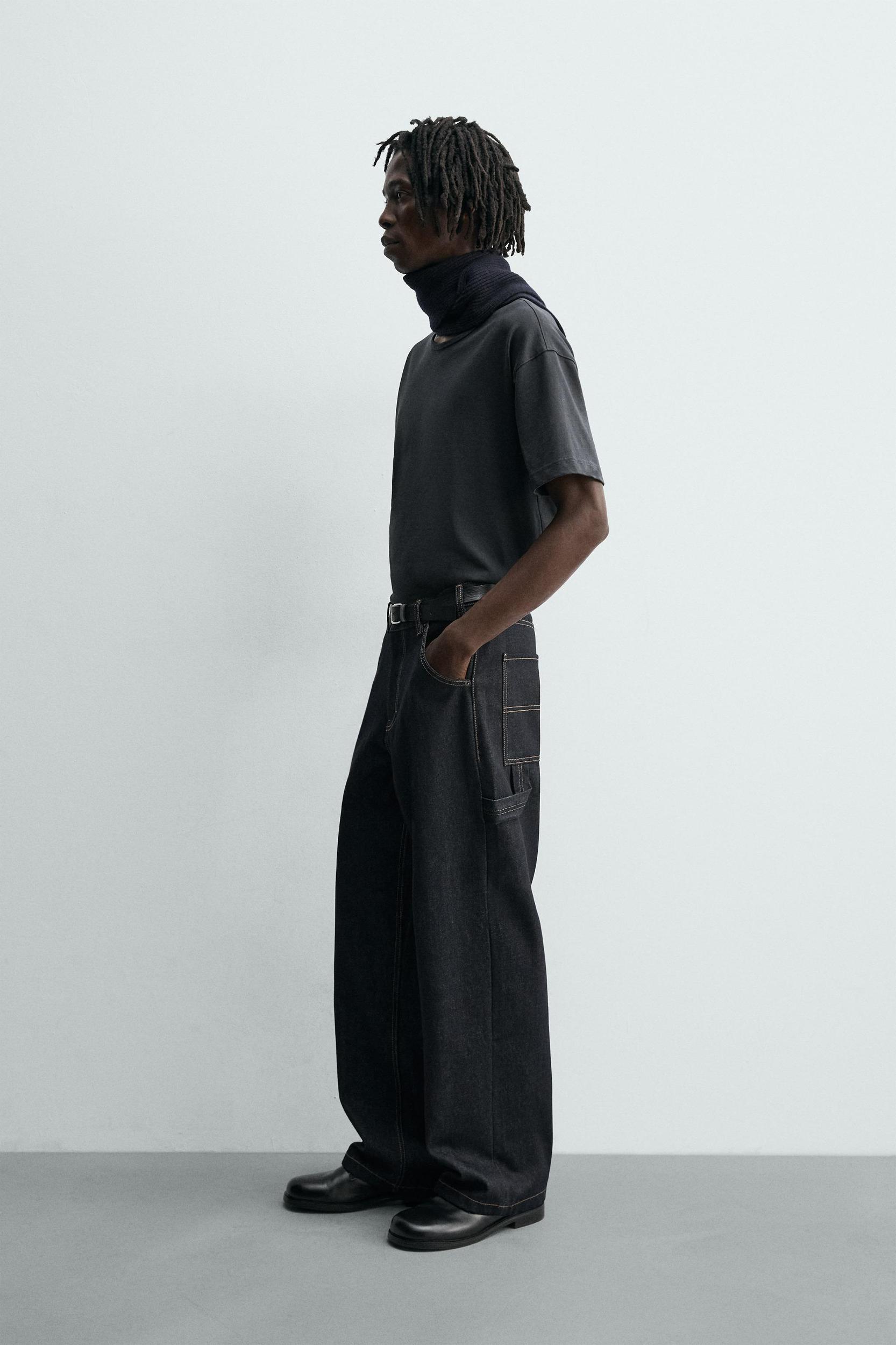 BAGGY FIT CARPENTER JEANS WITH TOPSTITCHING Product Image