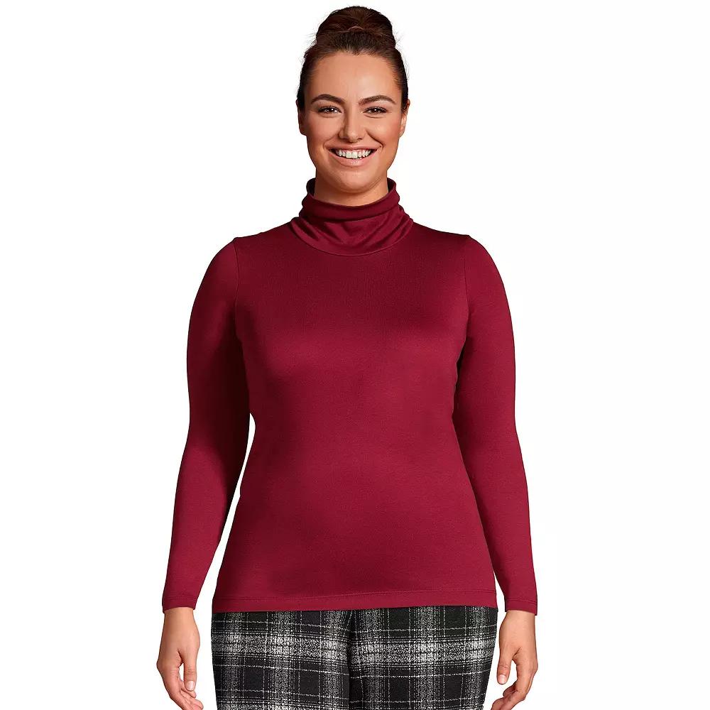Plus Size Lands' End Supima Cotton Long Sleeve Turtleneck, Women's, Size: 1XL, Rich Red Product Image
