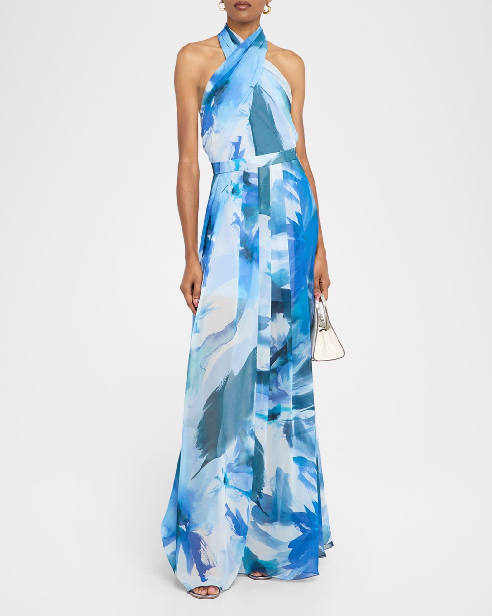 Floral Georgette Halter Gown Product Image