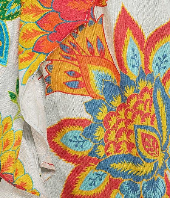 Chelsea & Violet Mari Floral Print Ruffle V-Neck Long Cuff Sleeve Blouse Product Image