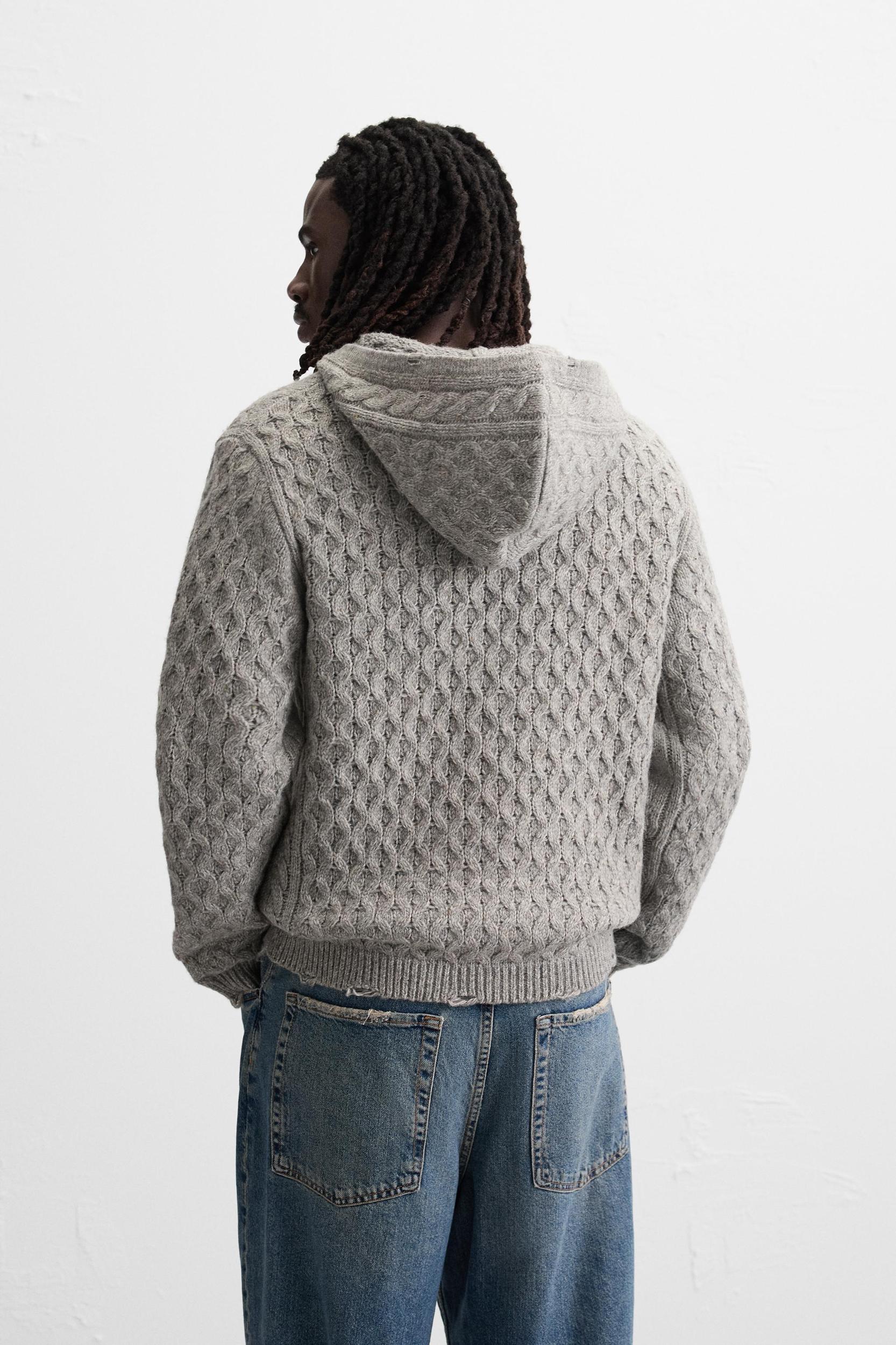 HOODED TEXTURED CARDIGAN Product Image