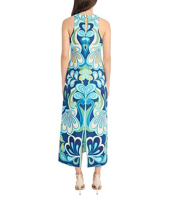Donna Morgan Poly Twill Abstract Print Halter Neck Sleeveless Shift Maxi Dress Product Image
