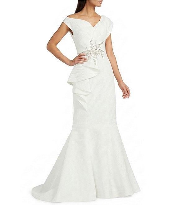 Terani Couture One Shoulder 3D Ruffle Front Front Jacquard Mermaid Gown Product Image