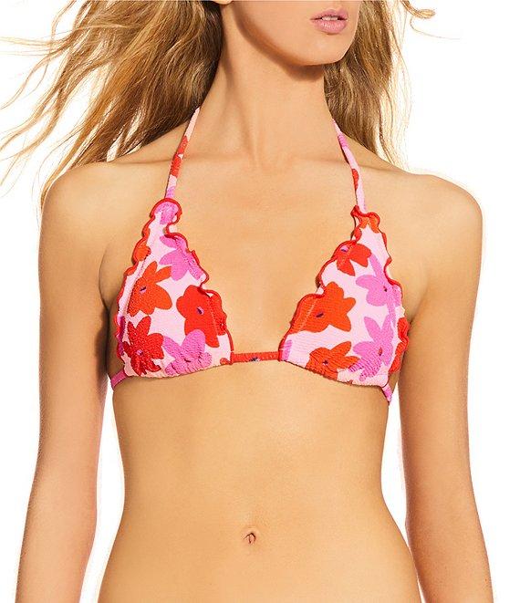 GB Modern Floral Scrunchie Textured Lettuce Edge Tie Side Hipster Swim Bottom Product Image