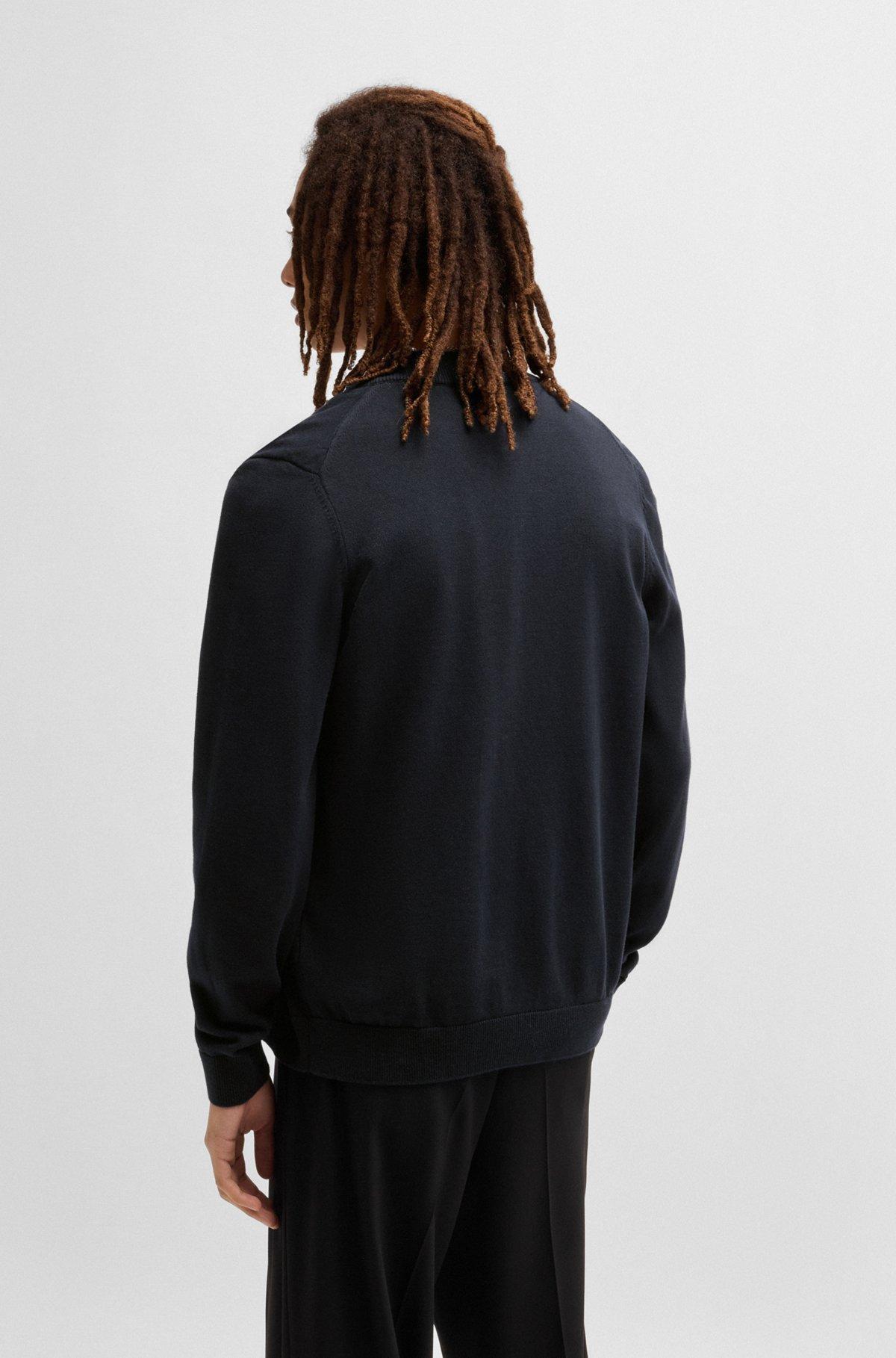 Zip-up cardigan in cotton with stacked logo Product Image