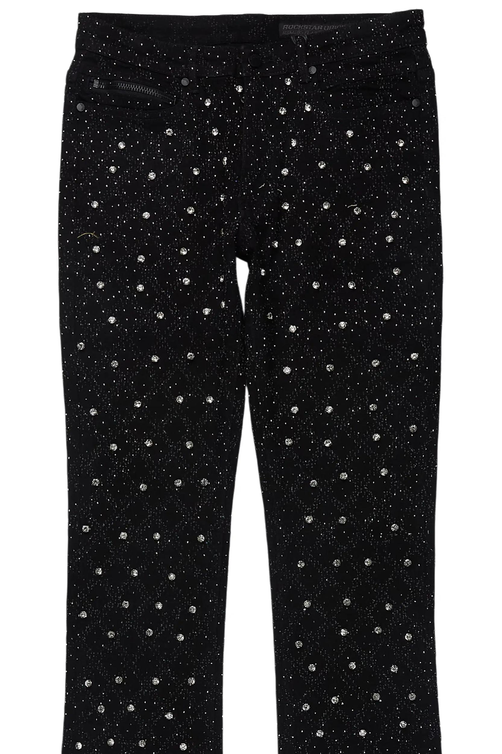 Sareka Black/Silver Rhinestone Stacked Flare Jean Female Product Image
