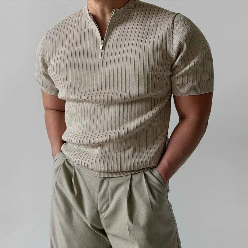 RT No. 19015 SLIM HALF ZIP KNIT SHORT SLEEVE Product Image
