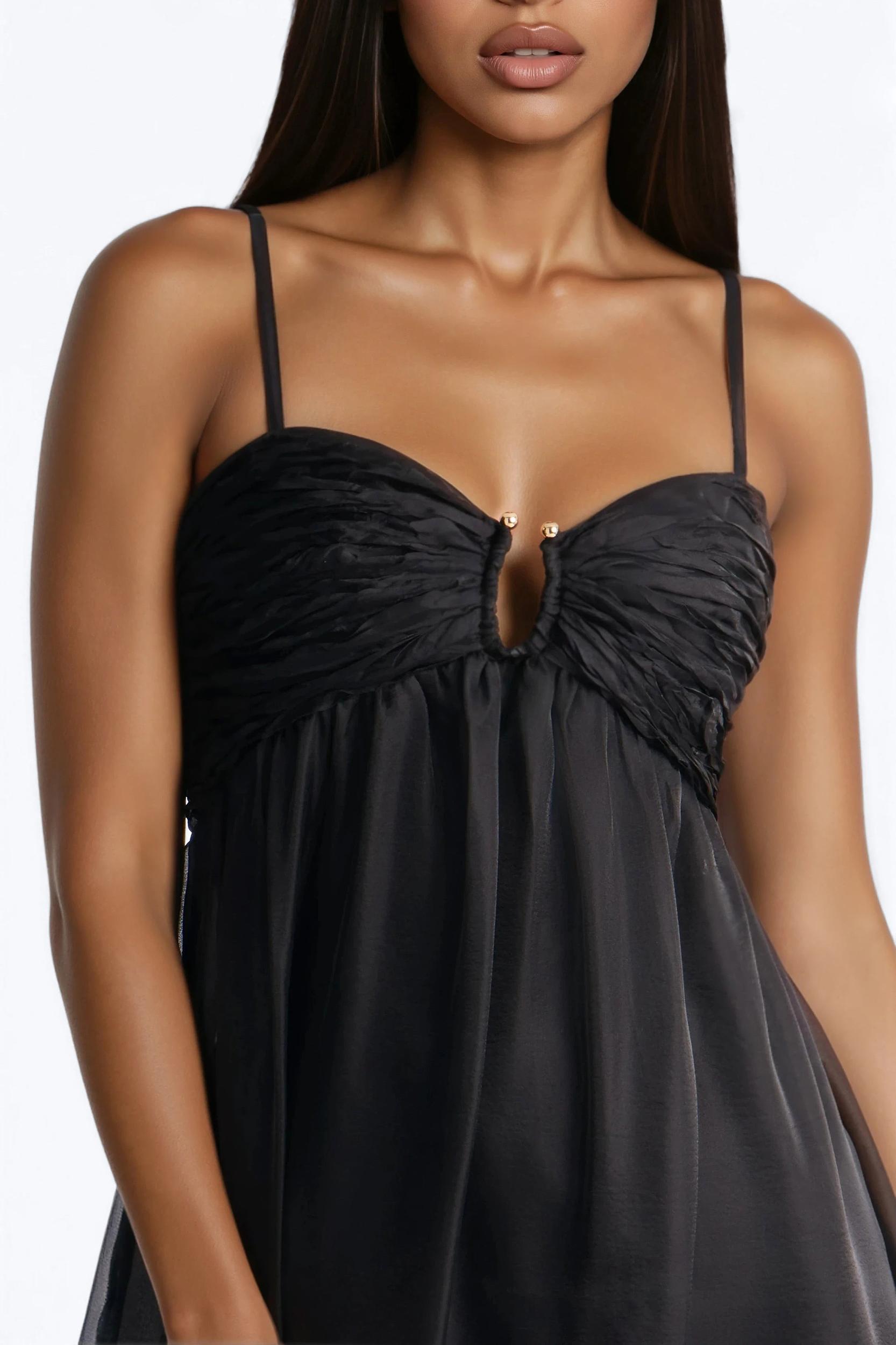 Saira Pleated Satin Maxi Dress - Black Female Product Image