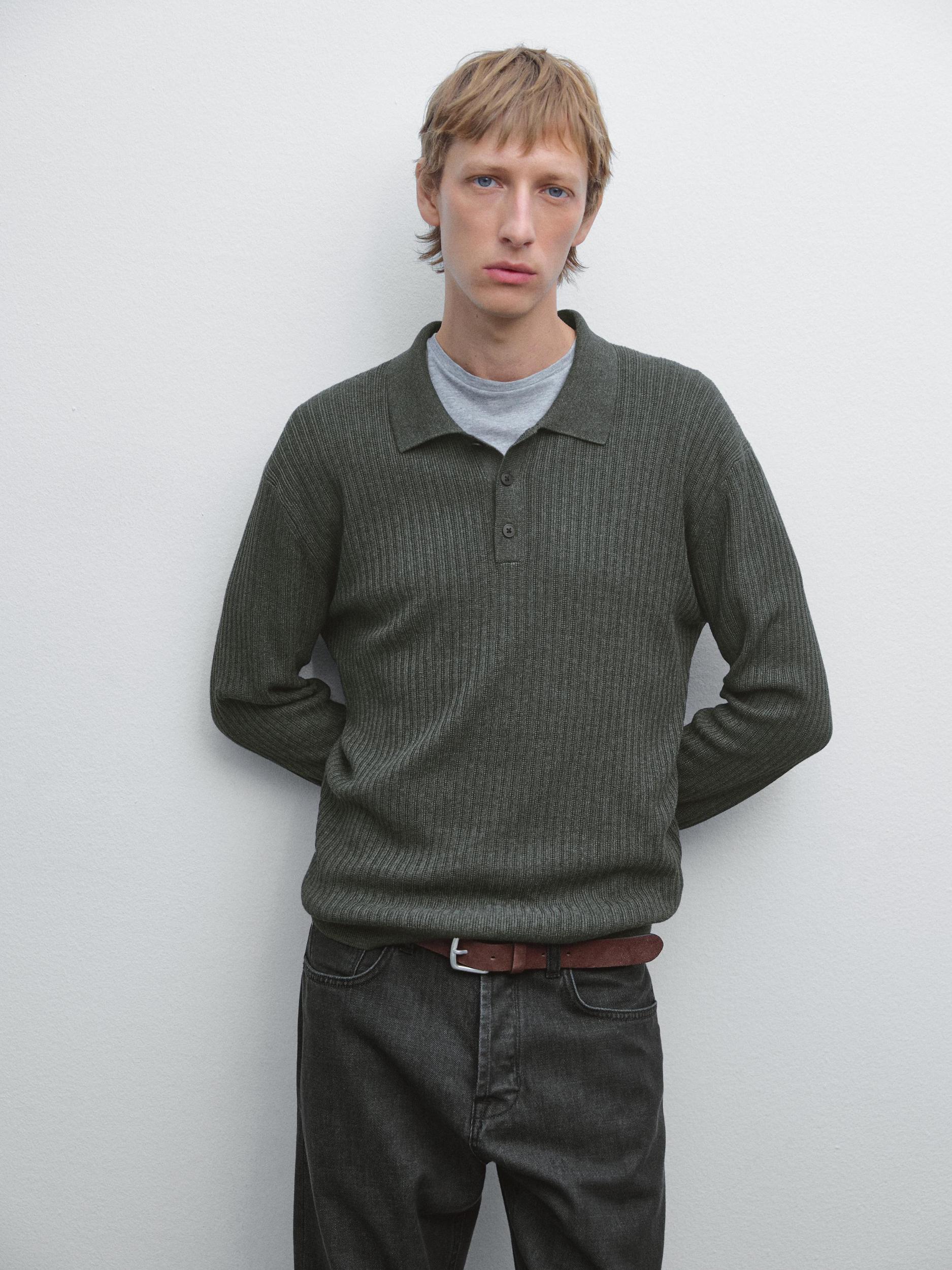 Cotton blend knit polo sweater Product Image