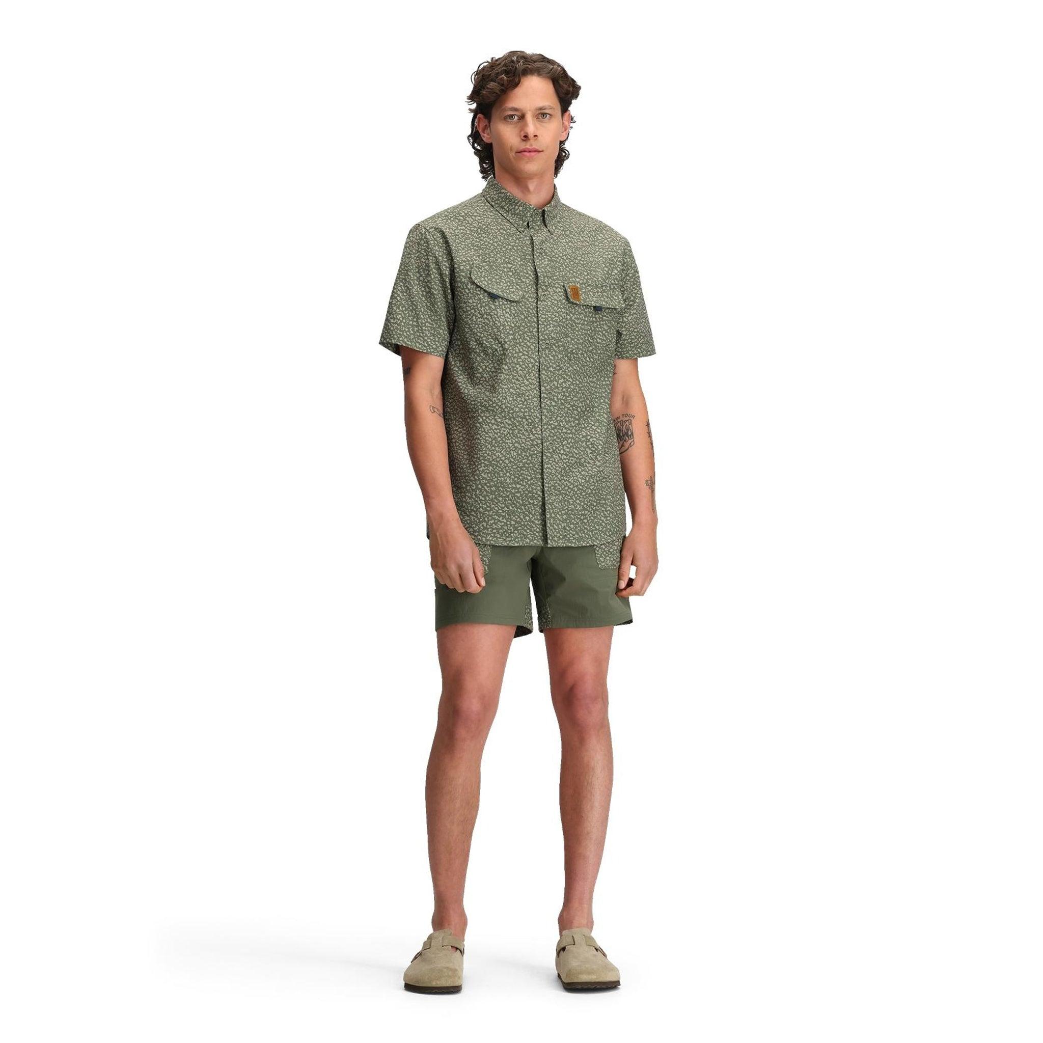 Merino Wool and Linen Short Sleeve Button-Down Shirt | Sage Green Product Image