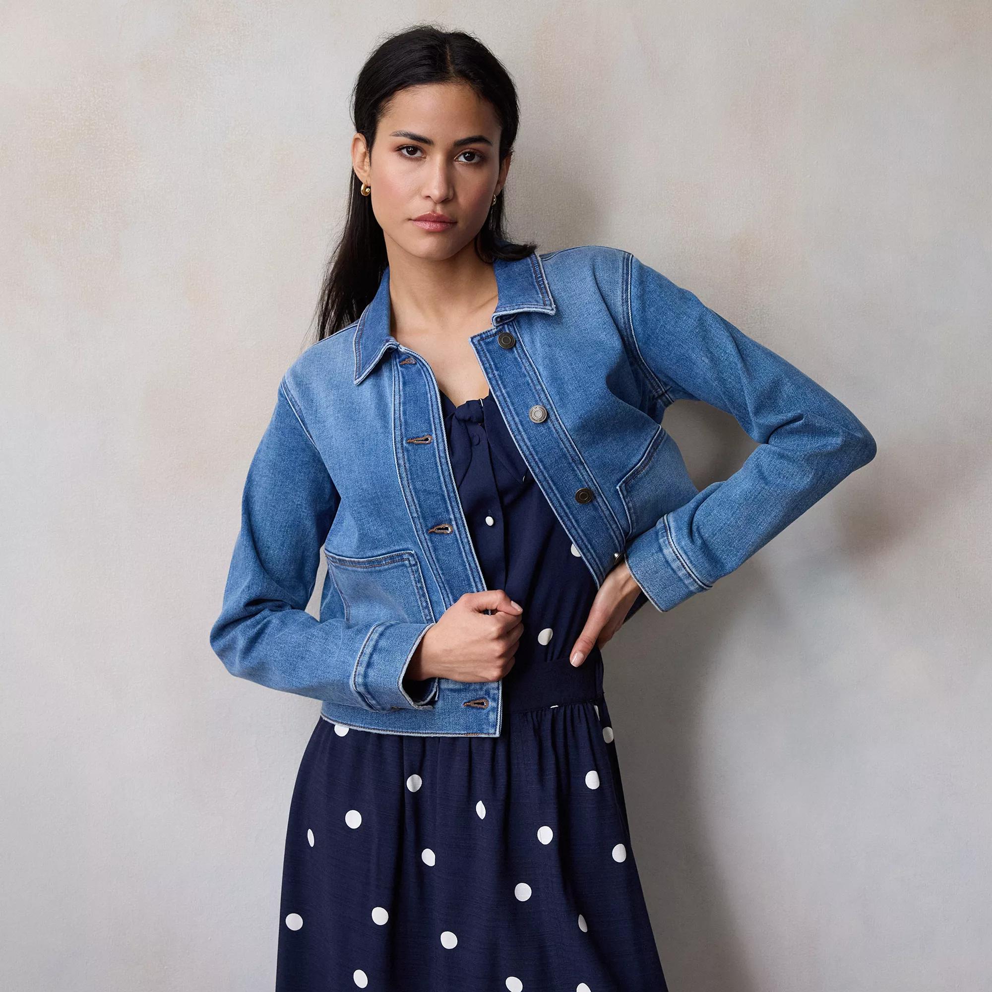 Women's LC Lauren Conrad Patch Pocket Trucker Denim Jacket, Size: XS, Med Text Blue Product Image