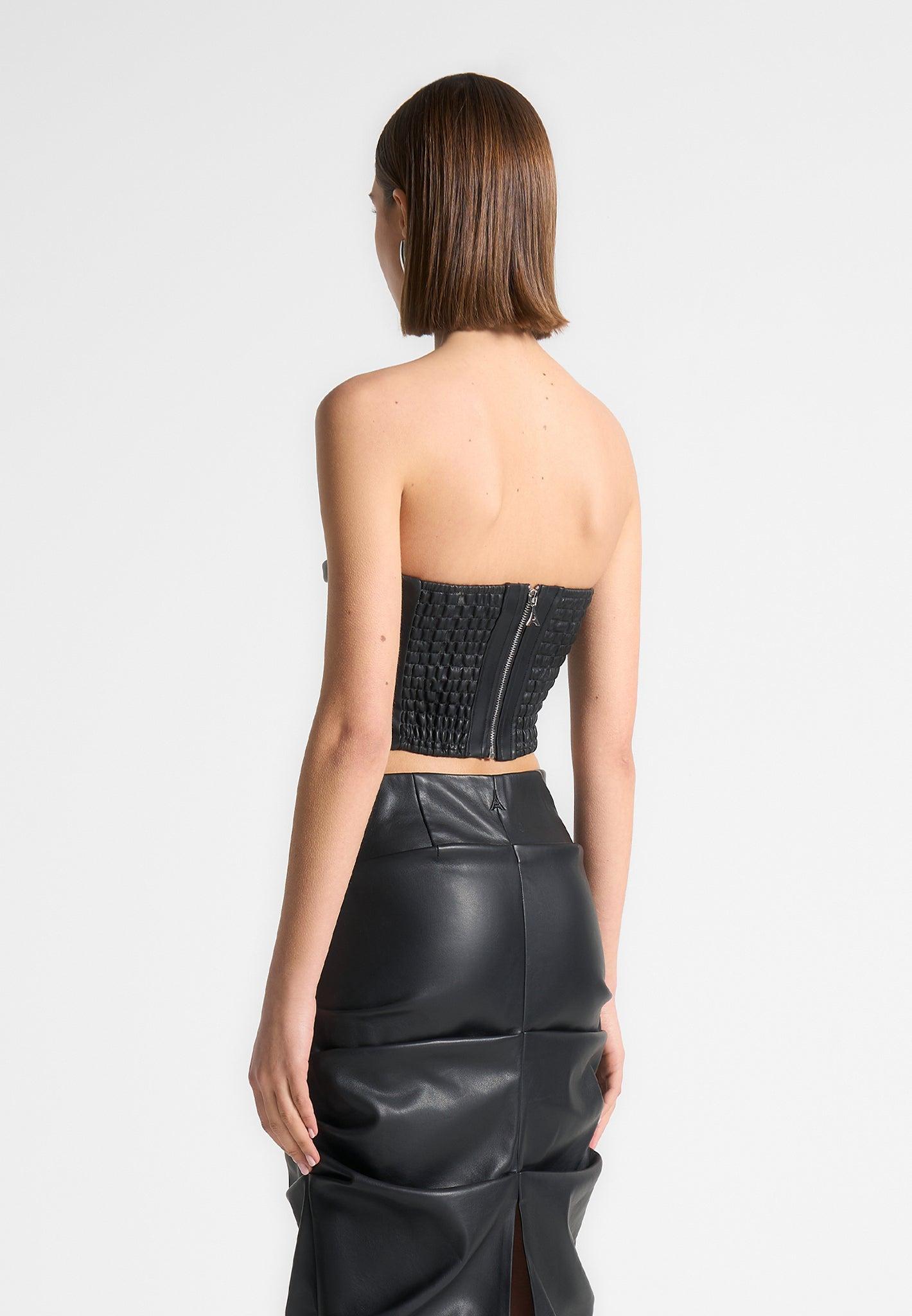 Pleated Bandeau Leather Corset Top - Black Female Product Image