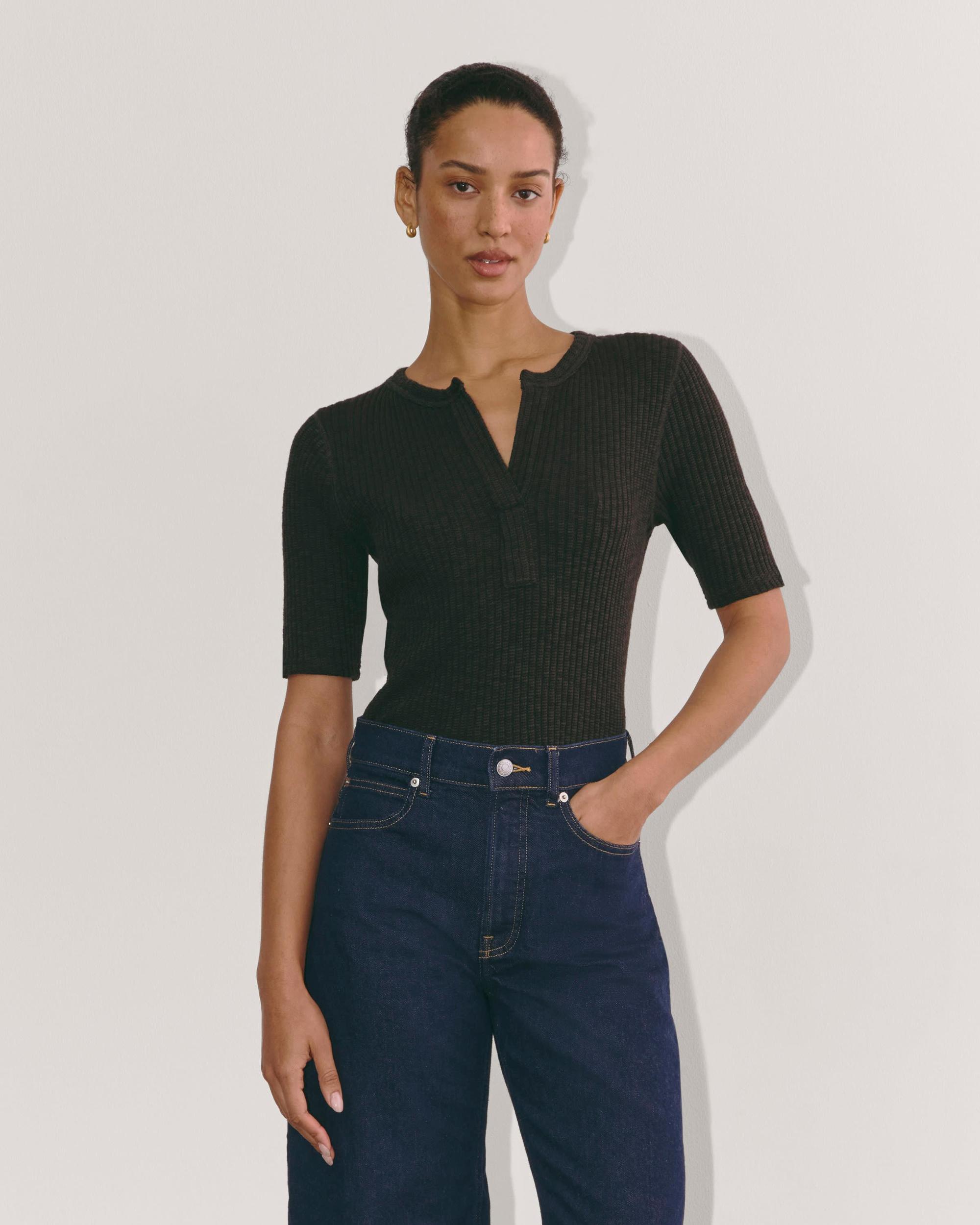 The Rib-Knit Short-Sleeve Henley Product Image