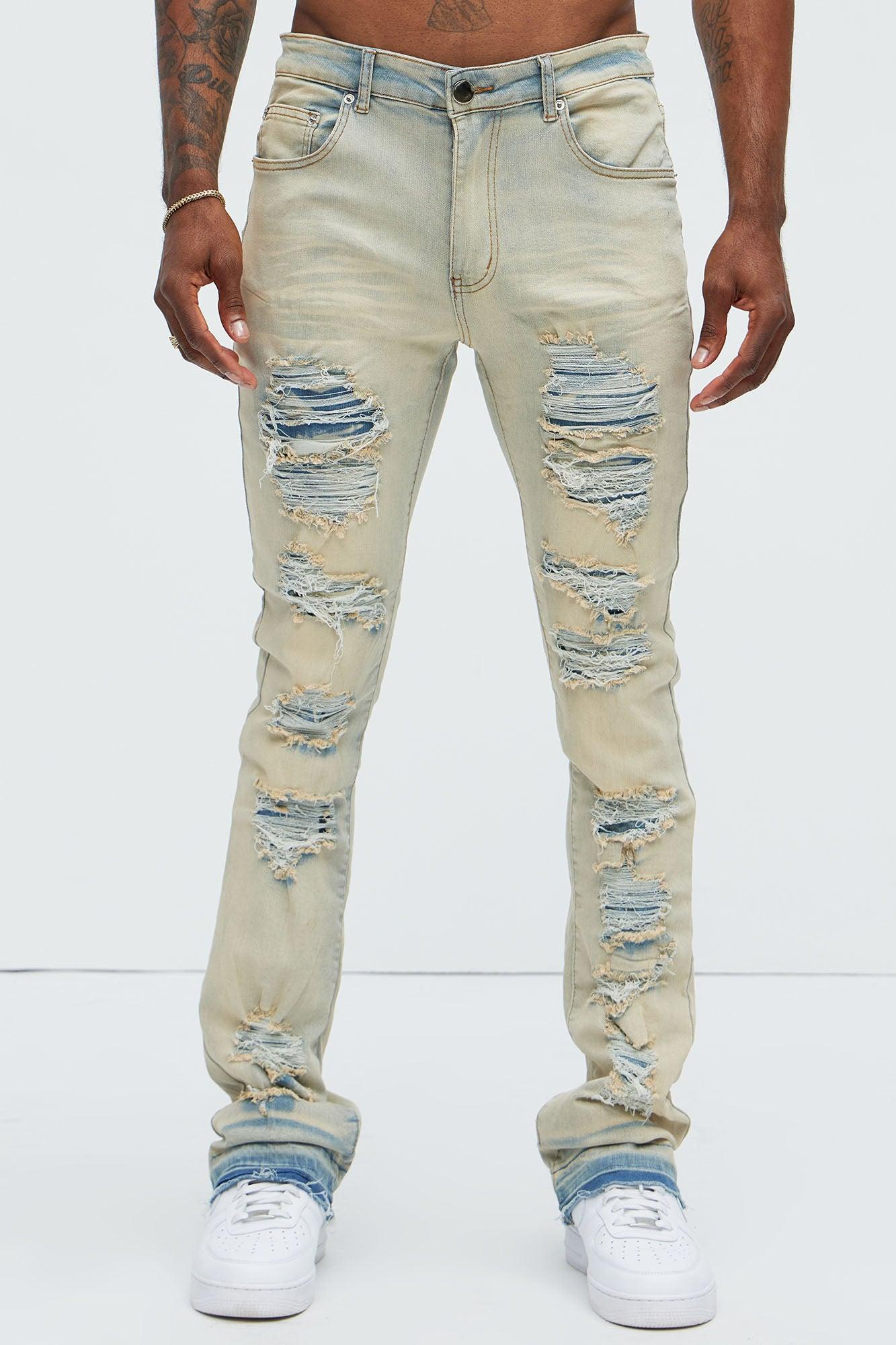 Plan Ahead Ripped Stacked Skinny Flare Jeans - Light Wash Product Image