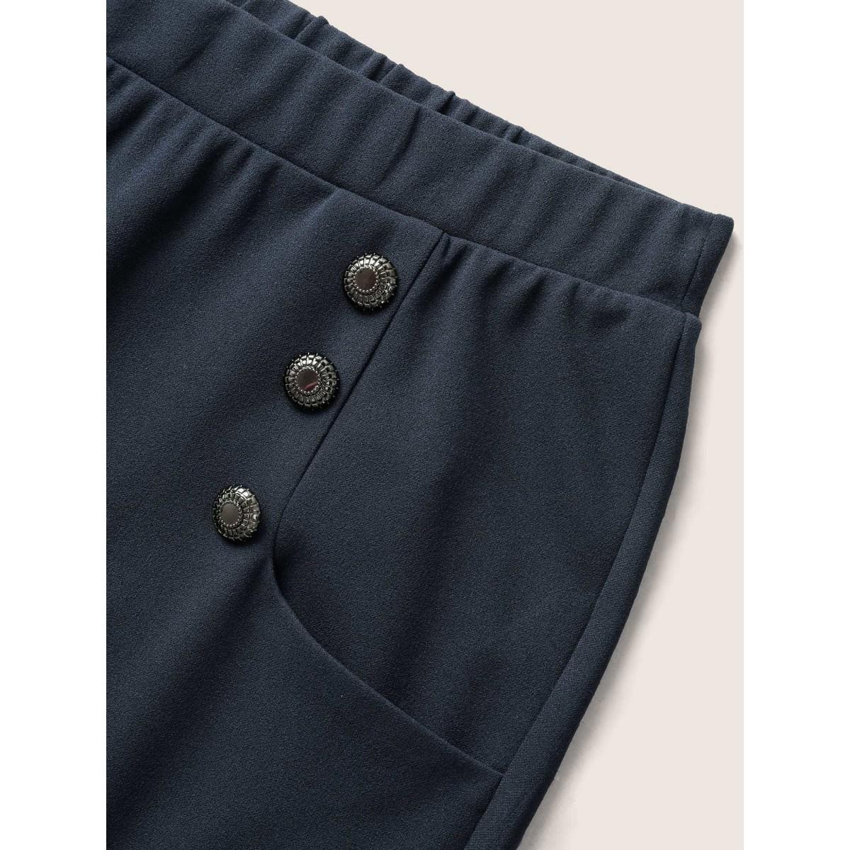 Plus Size Silver-Button Wide-Leg Pants Women Midnight Elegant Wide Leg Mid Rise Everyday Pants BloomChic 28/5X Product Image