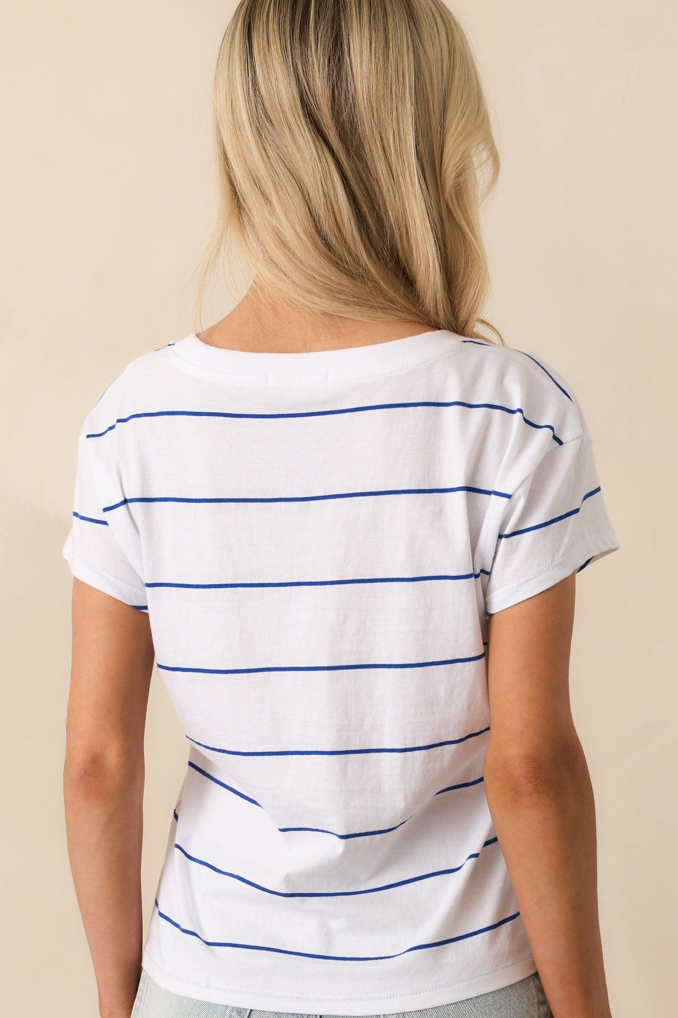 Z Supply Blue Striped Cotton Modern V-Neck Tee Product Image