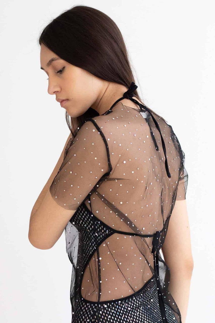 Black Holographic Dots Mesh Dress Product Image