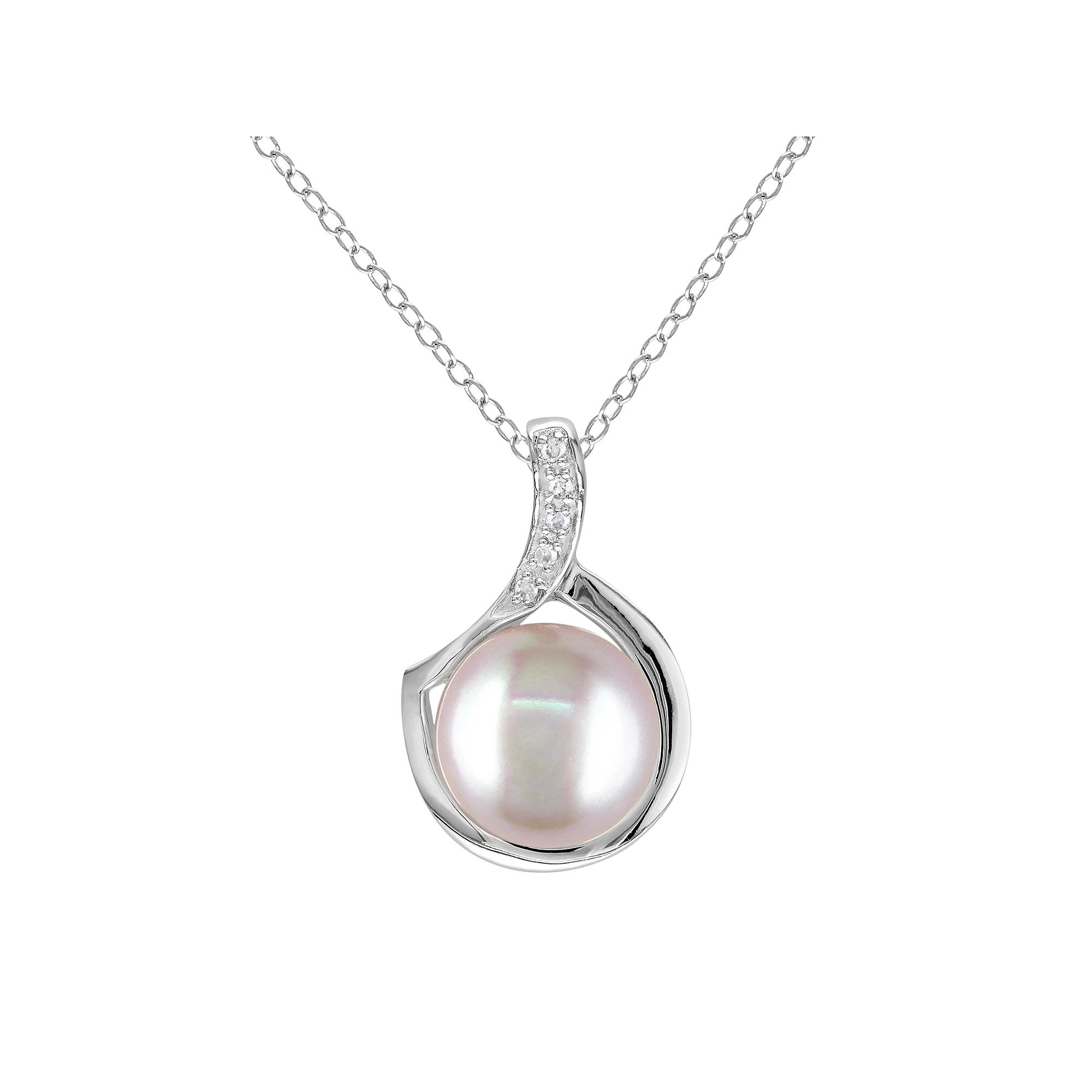 Stella Grace Sterling Silver Dyed Freshwater Cultured Pearl and Diamond Accent Pendant, Womens Pink Product Image