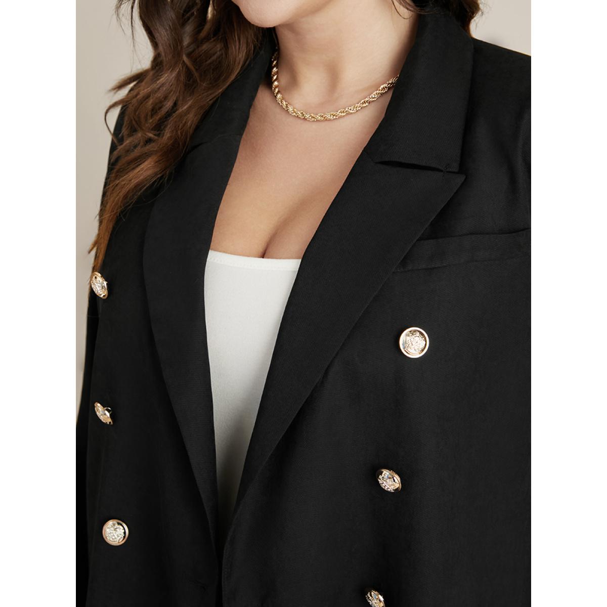 Plus Size Solid Button Up Suit Collar Blazer Black Women Office Plain Button Sleeve Long Sleeve Suit Collar 22-24/3X Office Blazers BloomChic Product Image