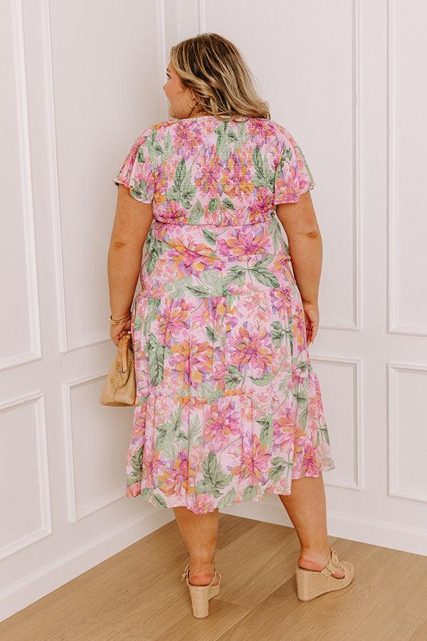 Sunny Sangria Floral Midi Dress in Pink Curves Product Image