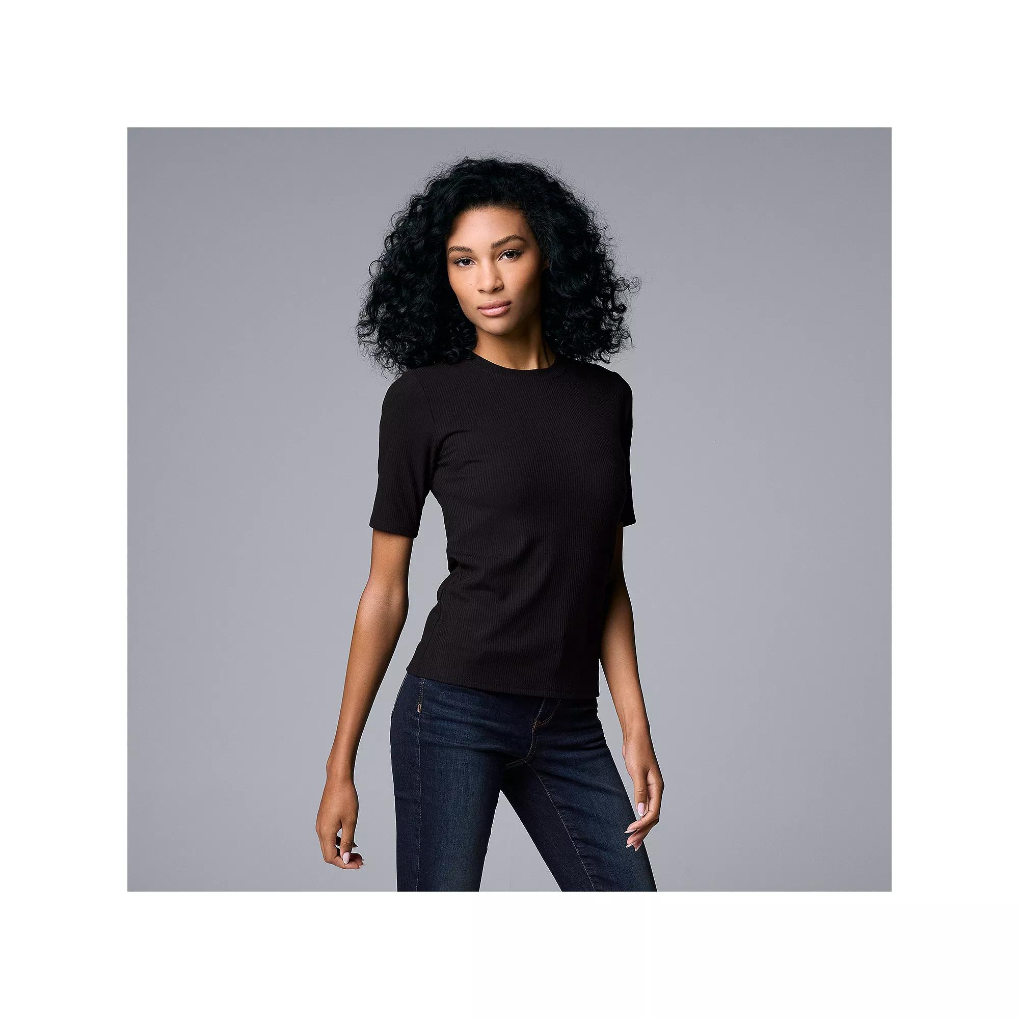 Women's Simply Vera Vera Wang Ribbed Fitted Elbow Sleeve Tee,  Product Image