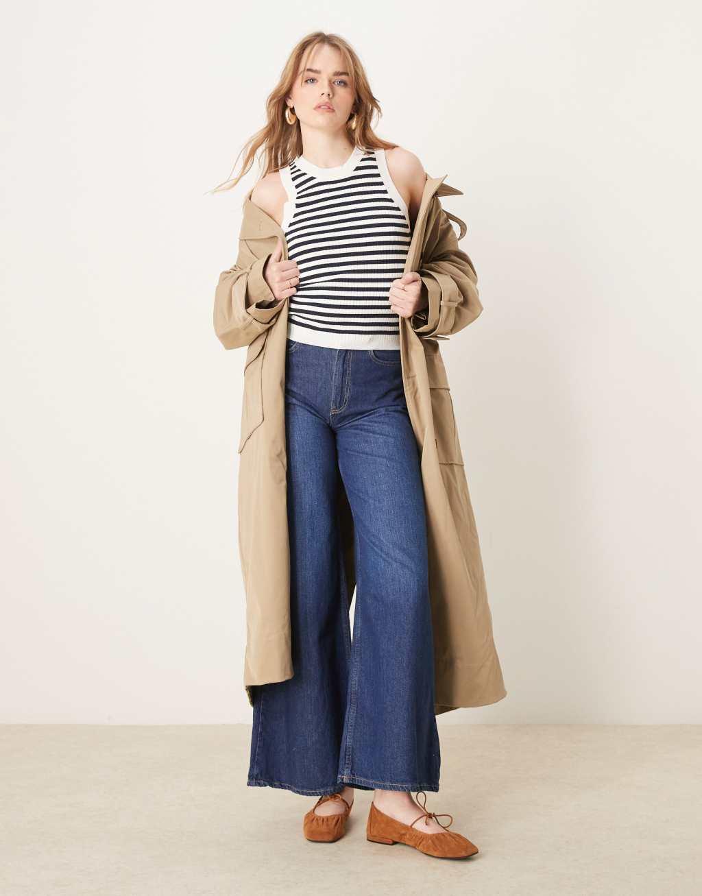 JDY ribbed knit tank top in navy stripes Product Image