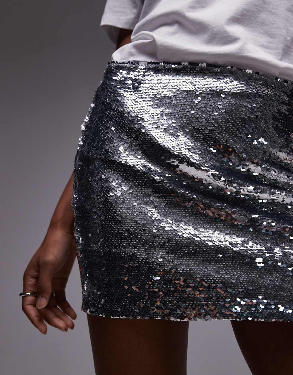 Mango sequin skirt in silver Product Image
