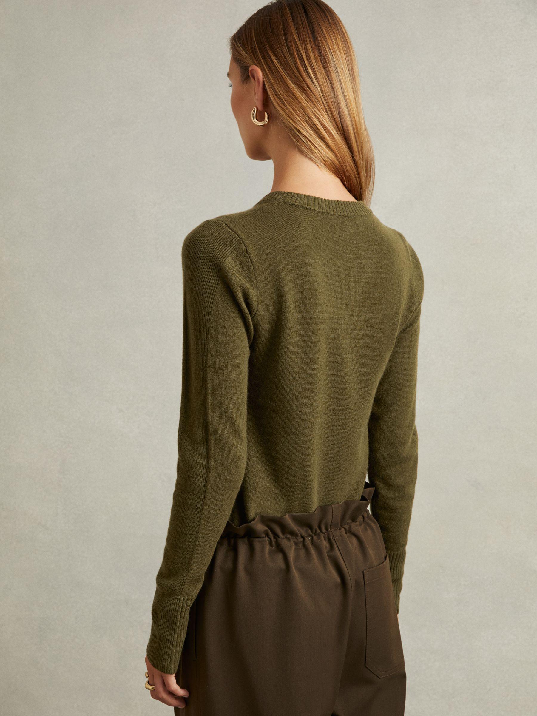 Wool Blend Crew Neck Jumper with Cashmere in Khaki Product Image