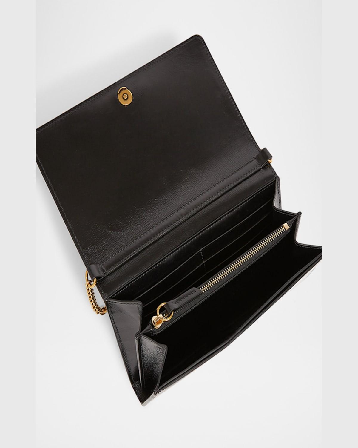 CHLOÉ Iconic Flap Wallet On Chain In Shiny Calfskin In Black Product Image