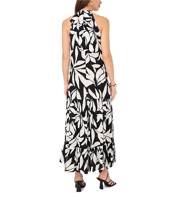 Vince Camuto Woven Printed Halter Neckline Sleeveless Tiered Maxi A-Line Dress Product Image