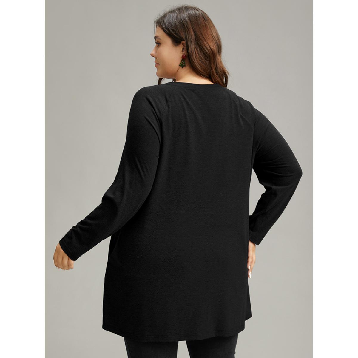 Plus Size Santa Claus Print Long Sleeve T-shirt Black Women Casual Printed Christmas Dailywear T-shirts BloomChic 12/L Product Image