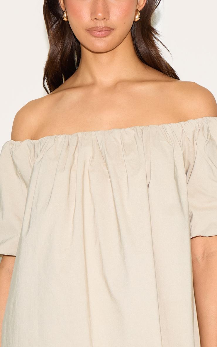 Stone Bardot Puff Sleeve Shift Dress Product Image