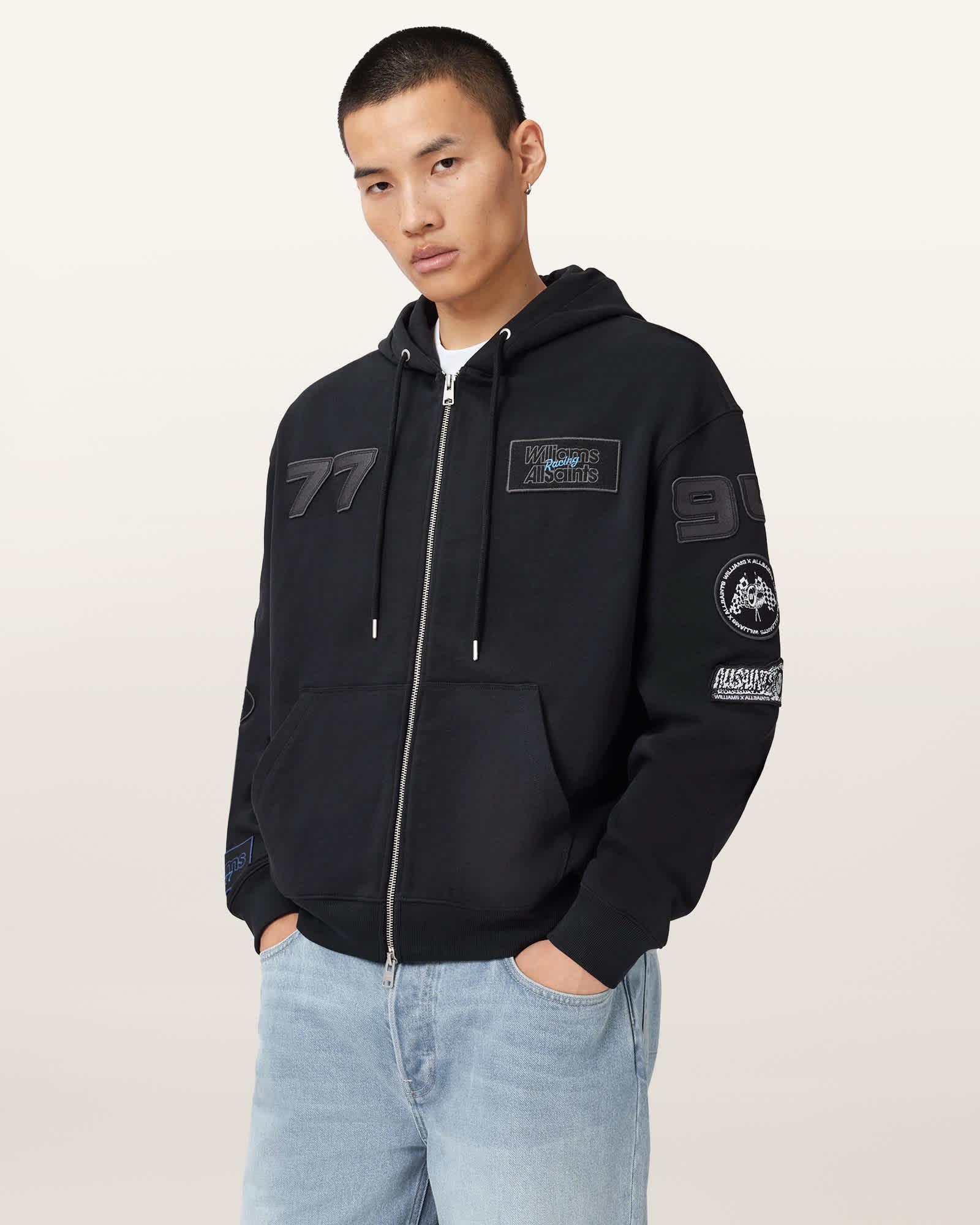 Williams X AllSaints Apex Zip Sweatshirt Jet Black | ALLSAINTS US Product Image