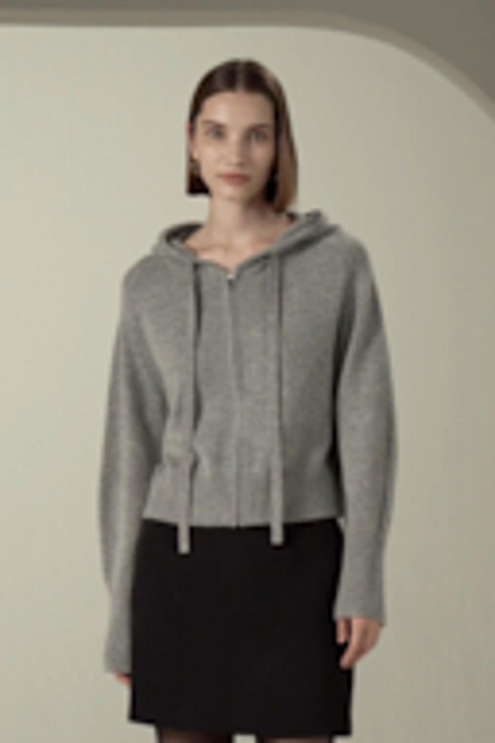Short Zip-Up Wool Cashmere Hoodie Product Image
