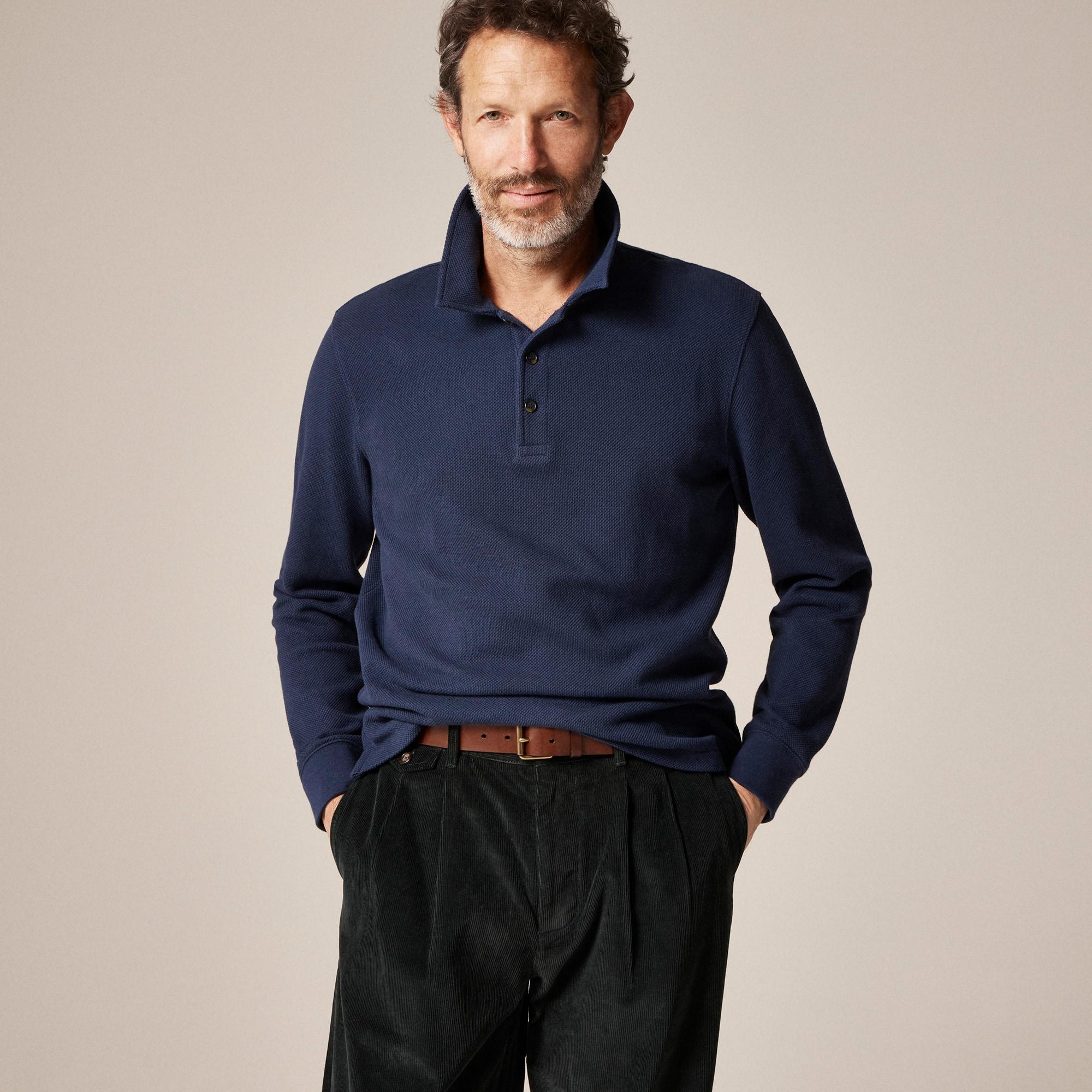 Long-sleeve macropiqué polo shirt Product Image