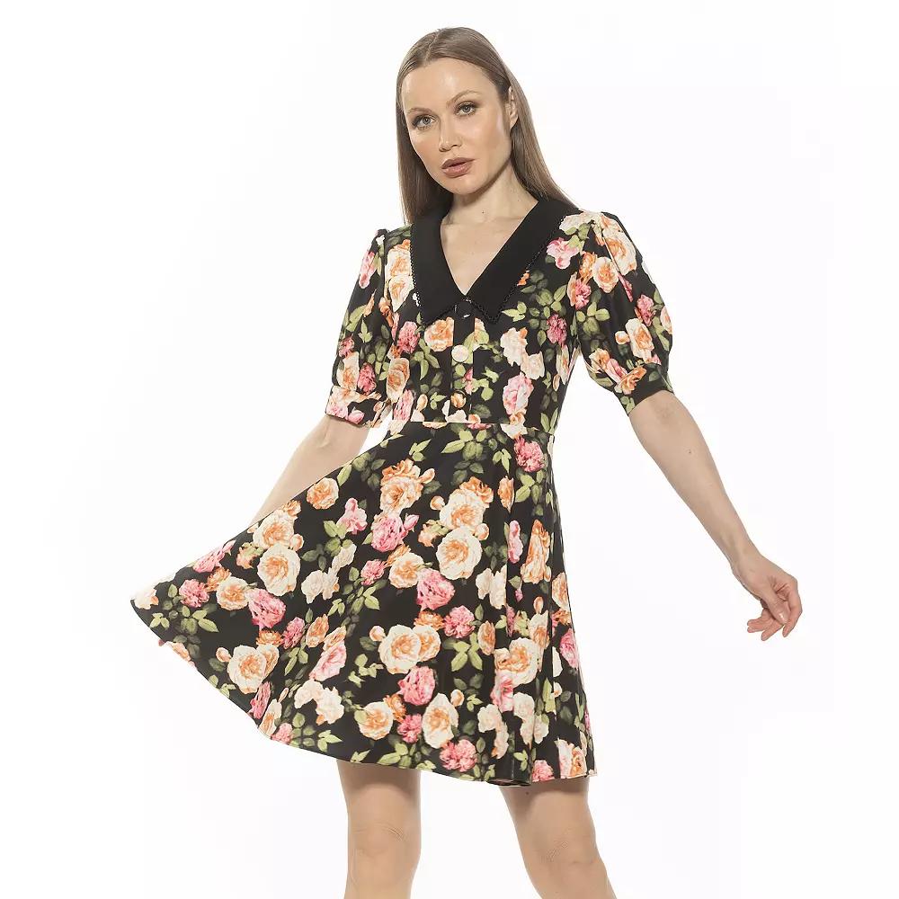Women's ALEXIA ADMOR Carys Dropped Collar Puff Sleeve Fit And Flare Dress,  Product Image