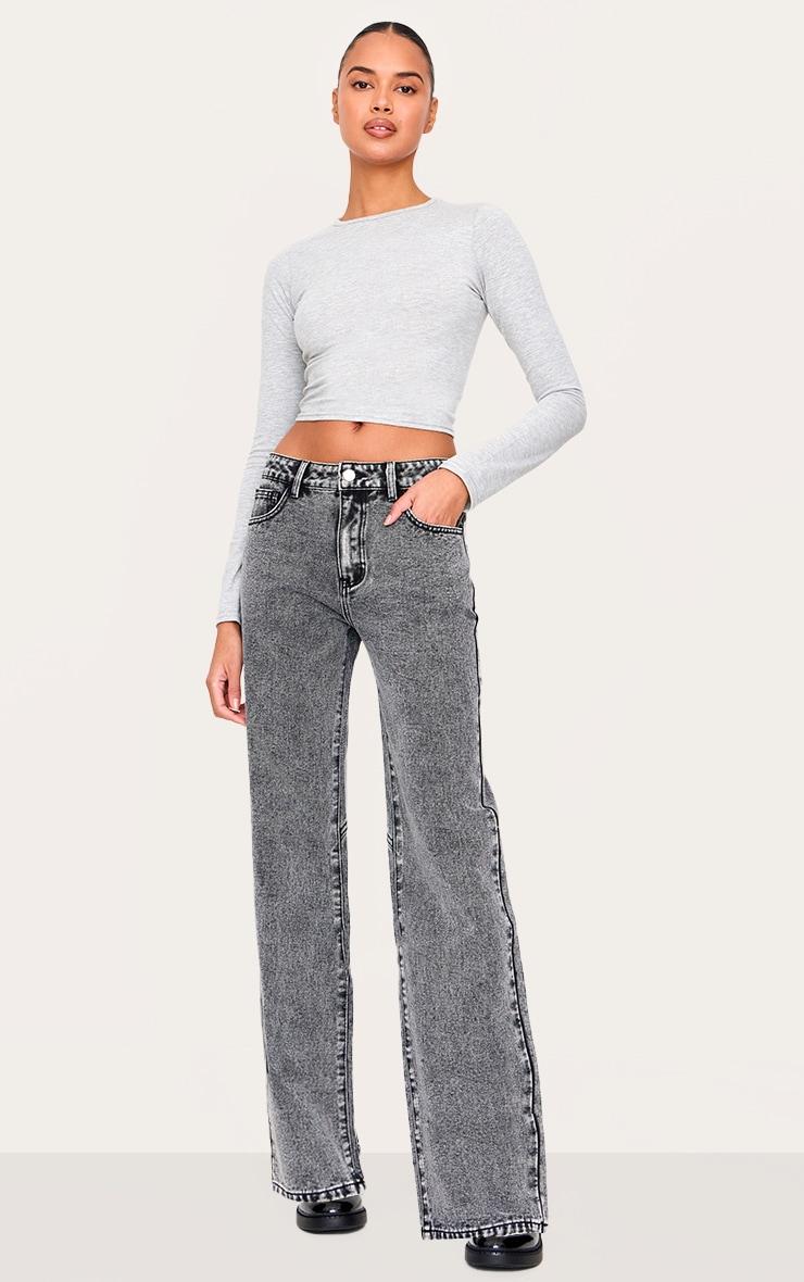Washed Grey Seam Detail Straight Leg Jeans Product Image