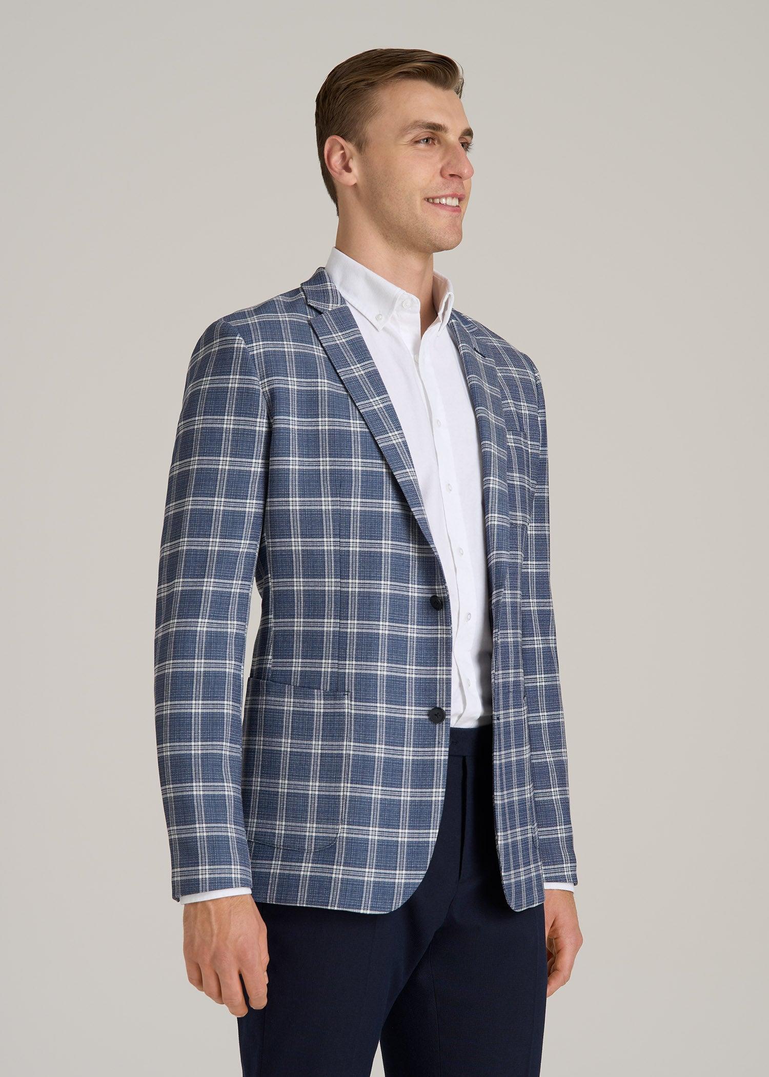Core Blazer for Tall Men in Navy Check Male Product Image