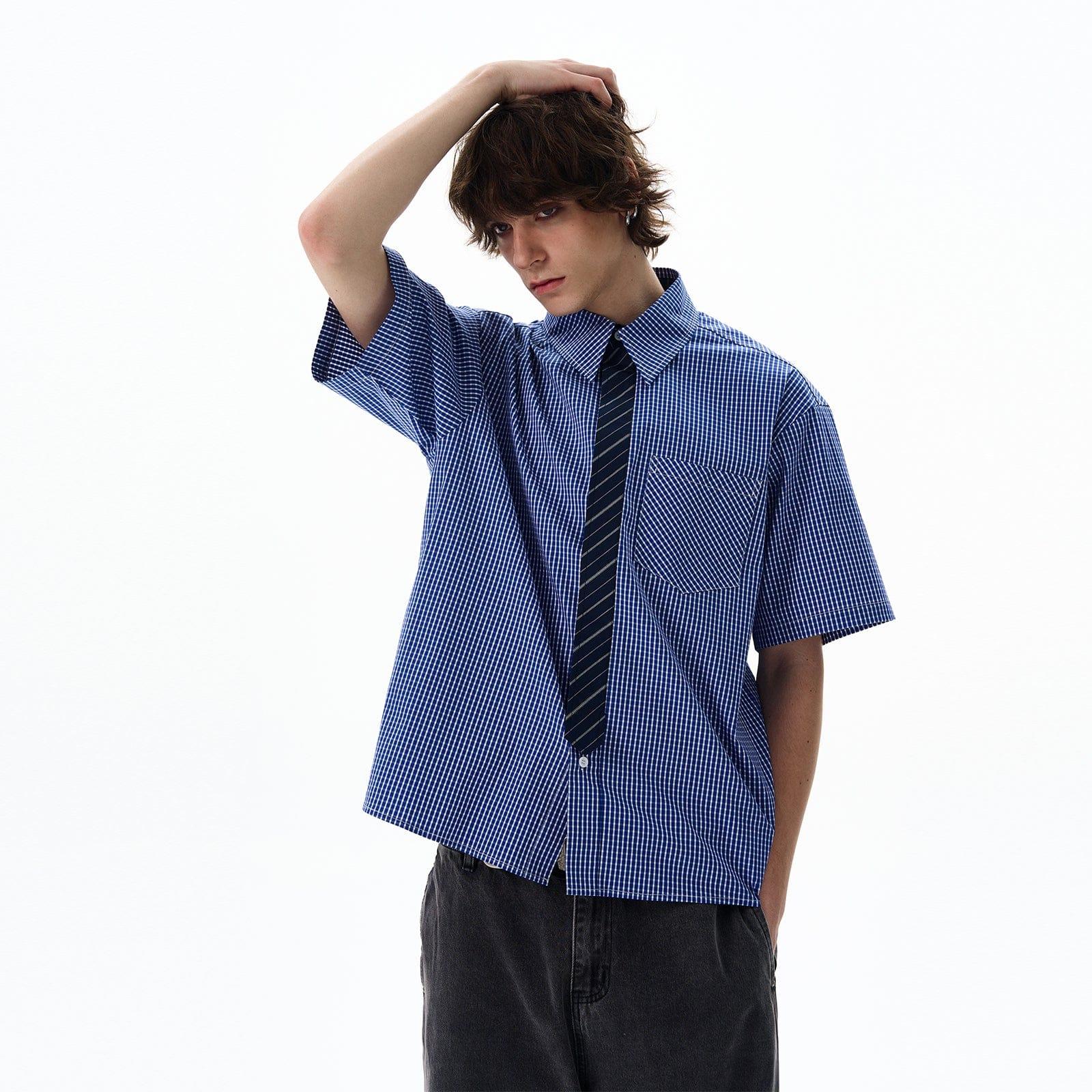 RT No. 12706 BLUE PLAID SHORT SLEEVE SHIRT Product Image
