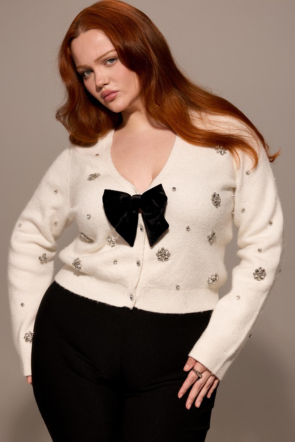 Beaubella  ivory soft mohair embellished cardigan Product Image