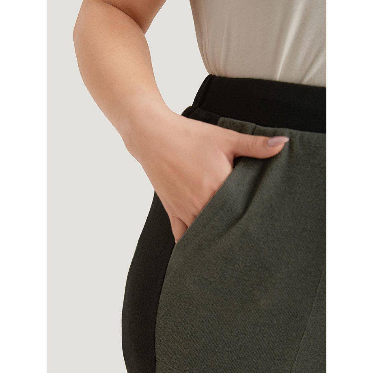 Contrast Pocket Drawstring Bootcut High Rise Sweatpants Multicolor Plus Size Women Casual Dailywear Contrast 10/M Bloomchic Product Image