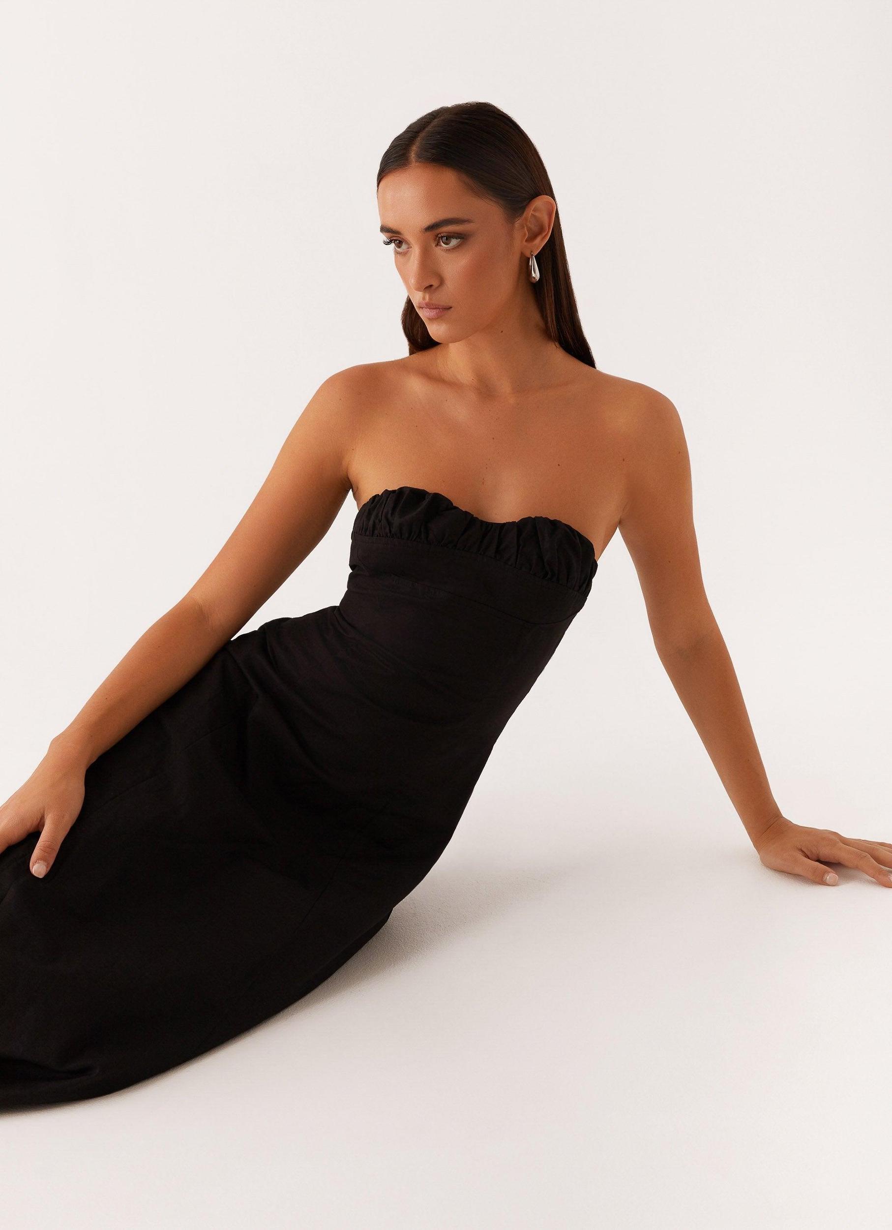 Tayla Linen Maxi Dress - Black Product Image