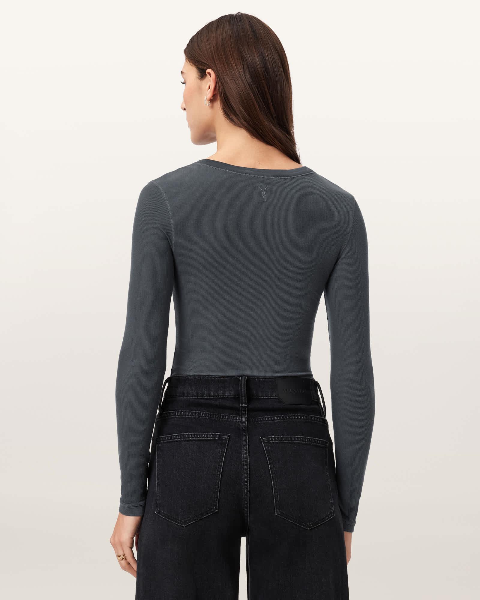 Rina Long Sleeve Crew Neck T-Shirt HAZED GREY | ALLSAINTS US Product Image