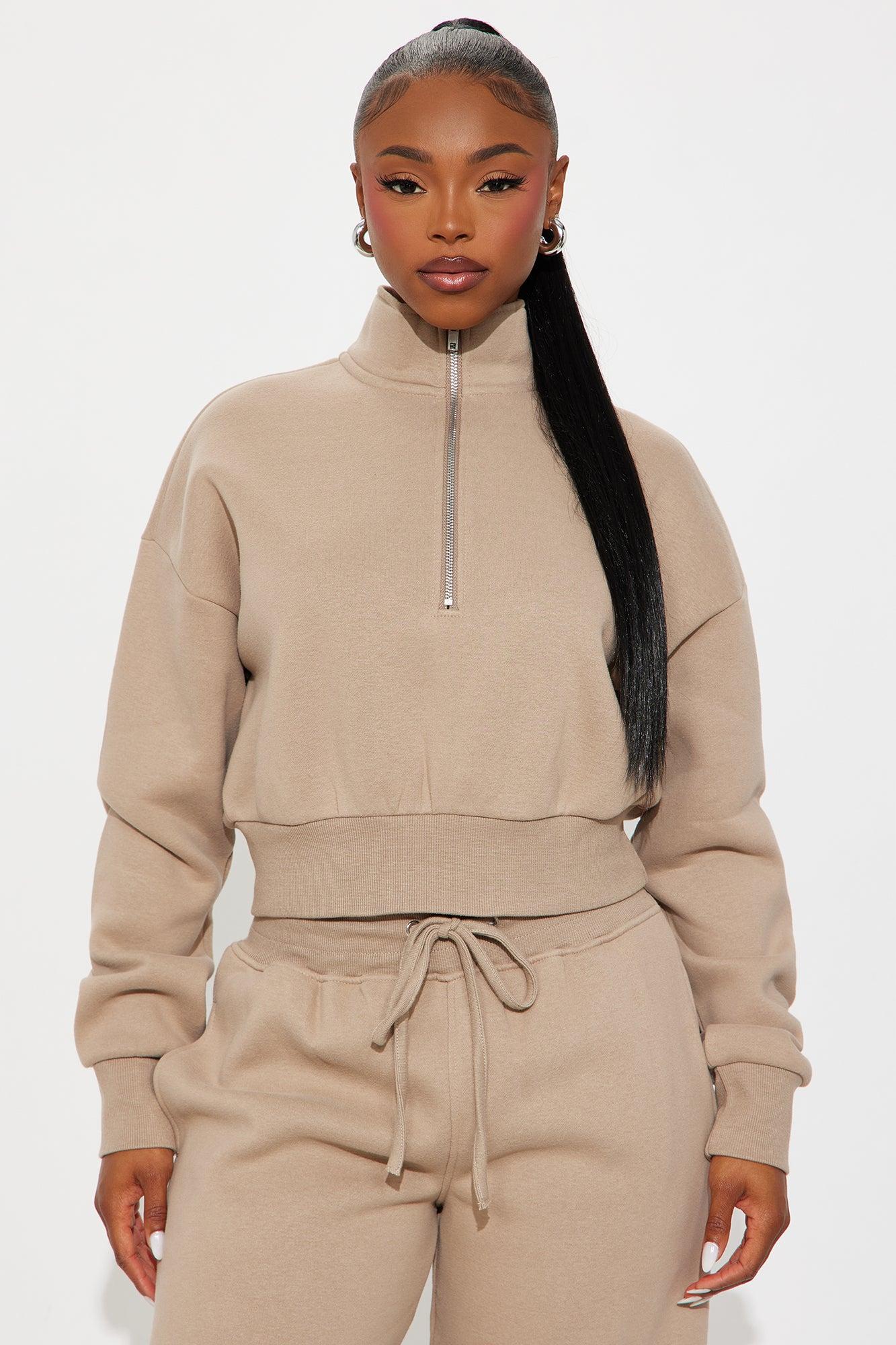 Chill In Style Quarter Zip Pant Set - Taupe Female Product Image