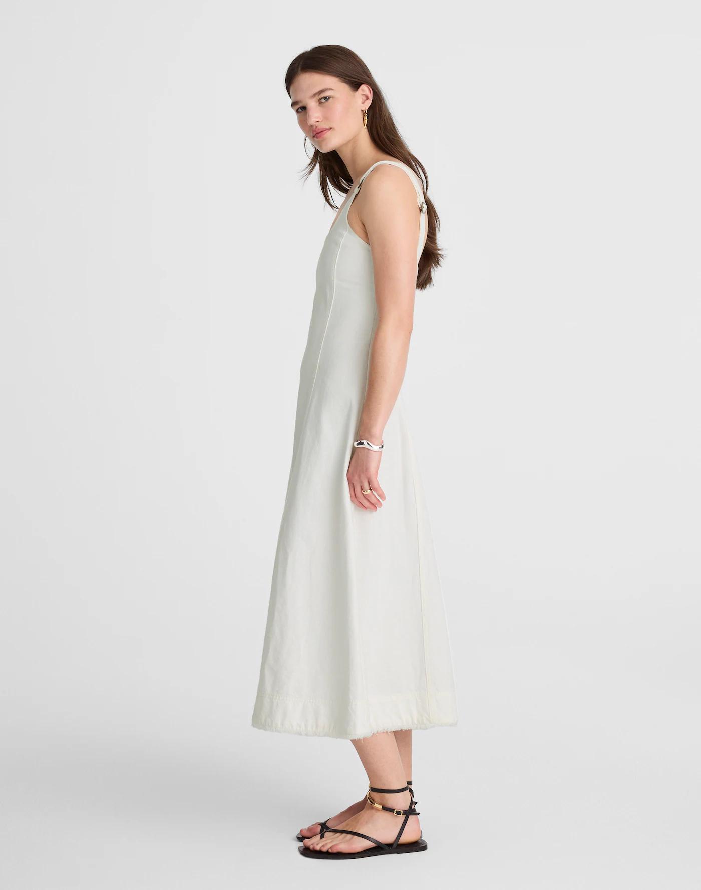 Denim Scoopneck Midi Dress in Pure White Wash Product Image