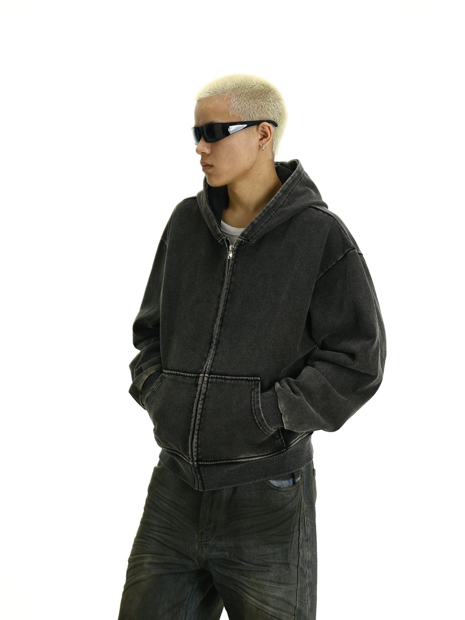 RT No. 11446 WASHED BLACK ZIP-UP HOODIE Product Image