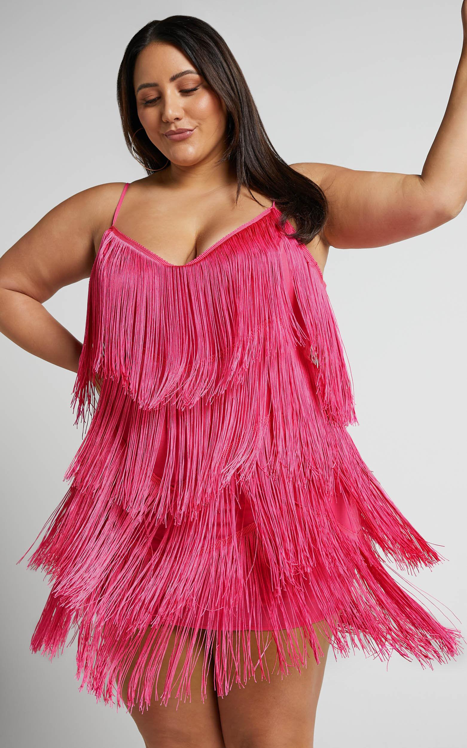 Siofra Mini Dress - Zig Zag Fringe Dress in Hot Pink Product Image