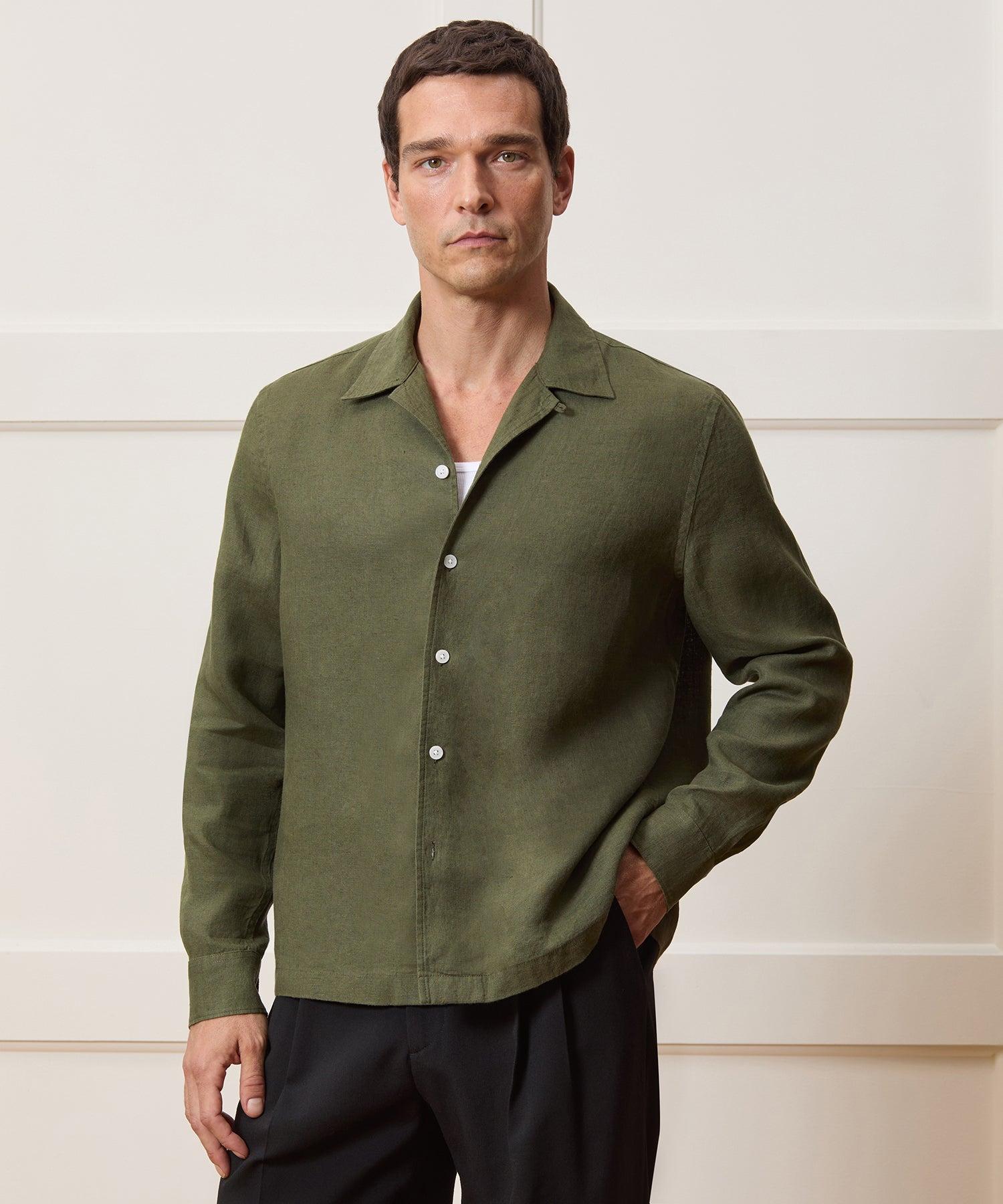 Cropped Sea Soft Irish Linen Camp Collar Shirt Product Image